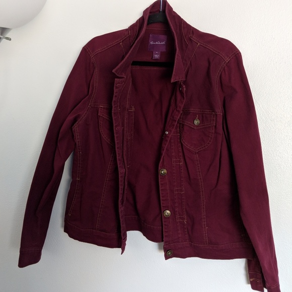 burgundy denim jacket womens